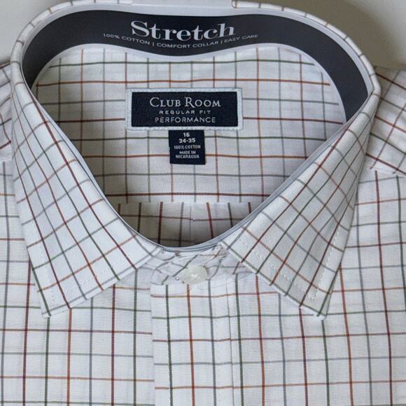 Club Room Men's Window Plaid Dress Shirt, White/red/green 16 34/35 $60 - Picture 4 of 5